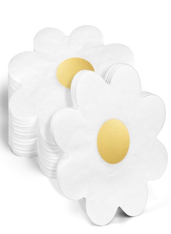 E-ASUM Golden Daisy Cocktail Napkins Disposable Paper Napkins Cute Golden Metallic Foil Dinner Napkin for Powder Room Wedding Holiday Birthday Party Baby Shower Decorative Towels (20PCS) - Image 1